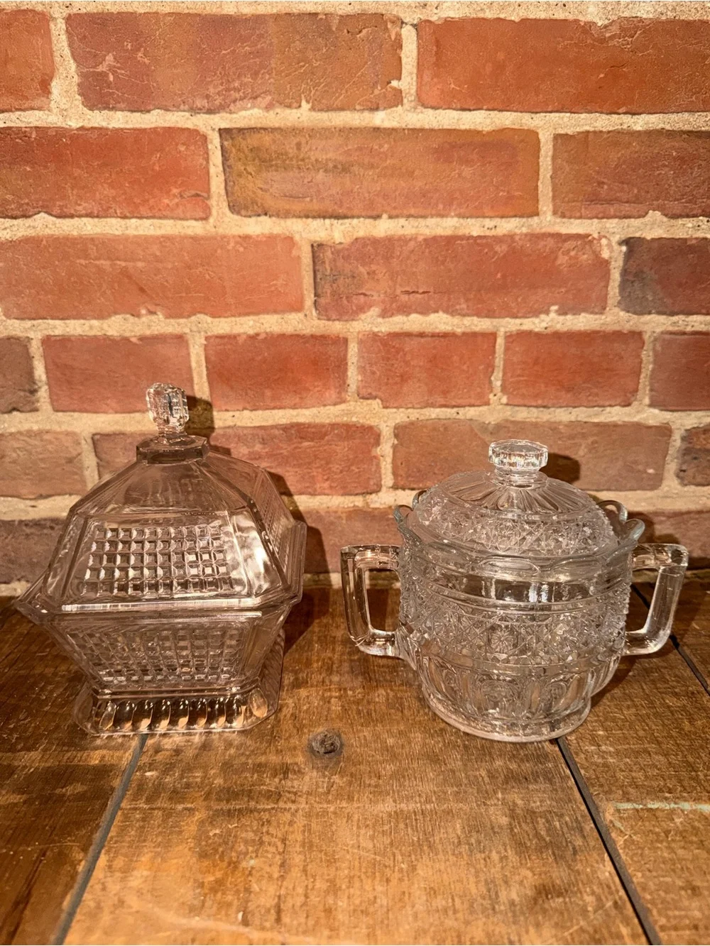 Vintage Pressed Glass Covered Dishes - Set of 2 Candy Display Textured